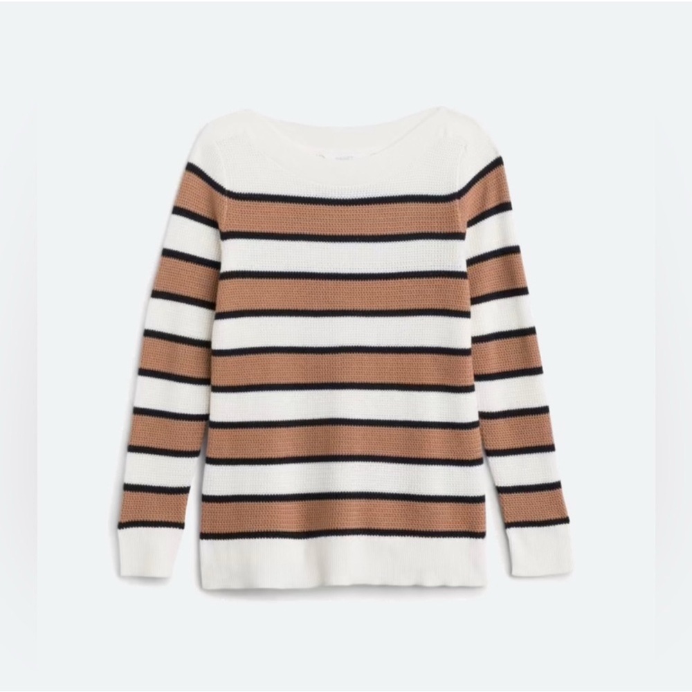 Market & Spruce Tawnee Cotton Blend Waffle Stitch Sweater White Brown XXL - Picture 2 of 5